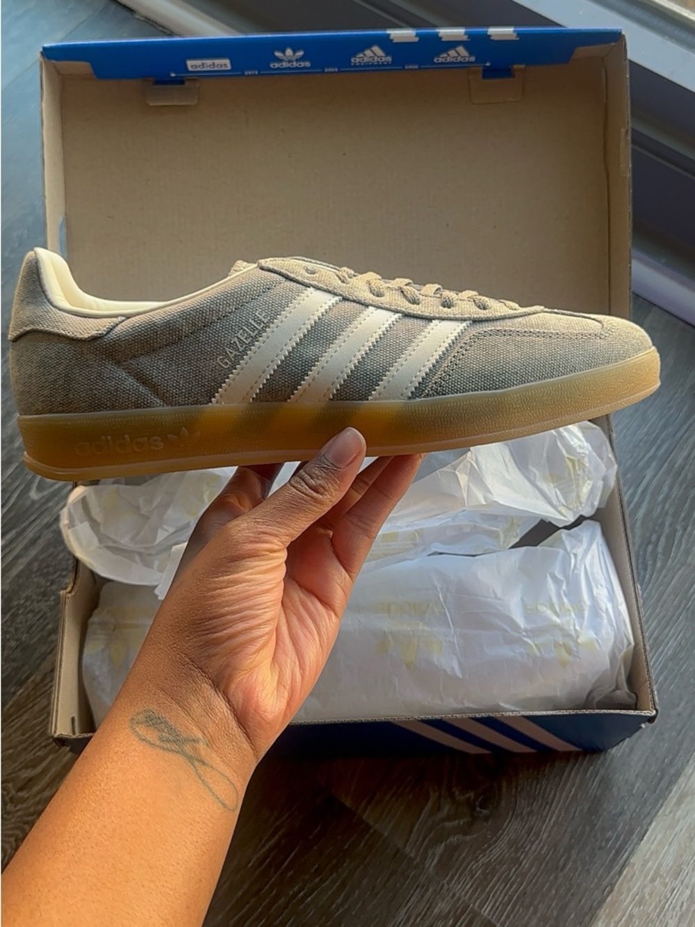 adidas Gazelle Suede Sneakers in Beige and Gum